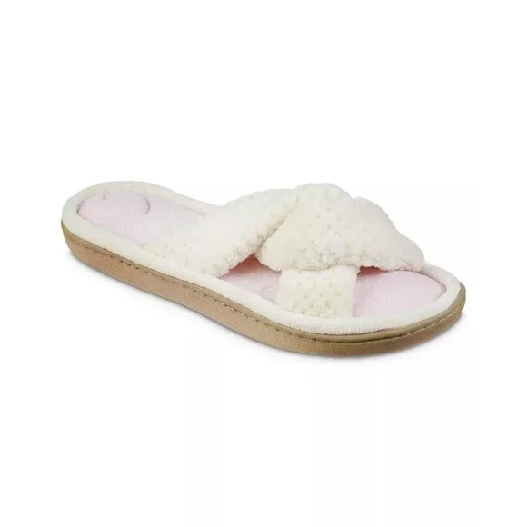 Isotoner Popcorn ECO Microterry Slide Slippers with Memory Foam, Ivory, XL - Picture 1 of 9